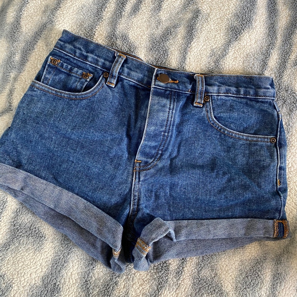 High waisted dark wash denim shorts
